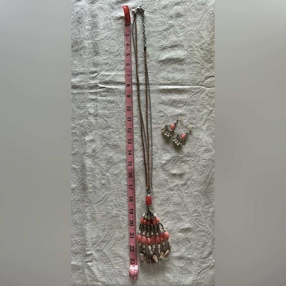 Chico’s Elegant Pink and Silver Necklace and Earring Set - Picture 4 of 6
